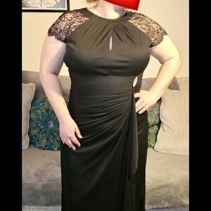 Black Lace Shoulders Formal Gown - Size 16